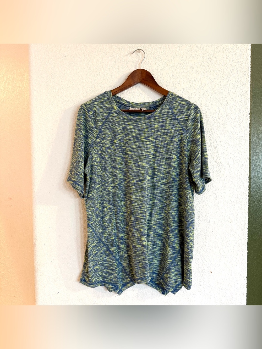 LOGO Lori Goldstein Womens Shirt Green Blue Heathered Tunic Size Large